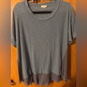LA MIEL Womens T-Shirt High Low Blue And Grey Multimedia Size L